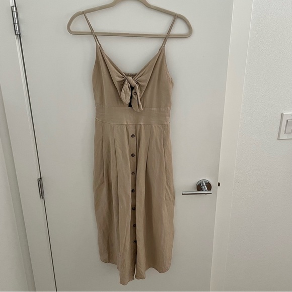 Express Linen-Blend Button Front Tie Midi Dress, S - Picture 4 of 7